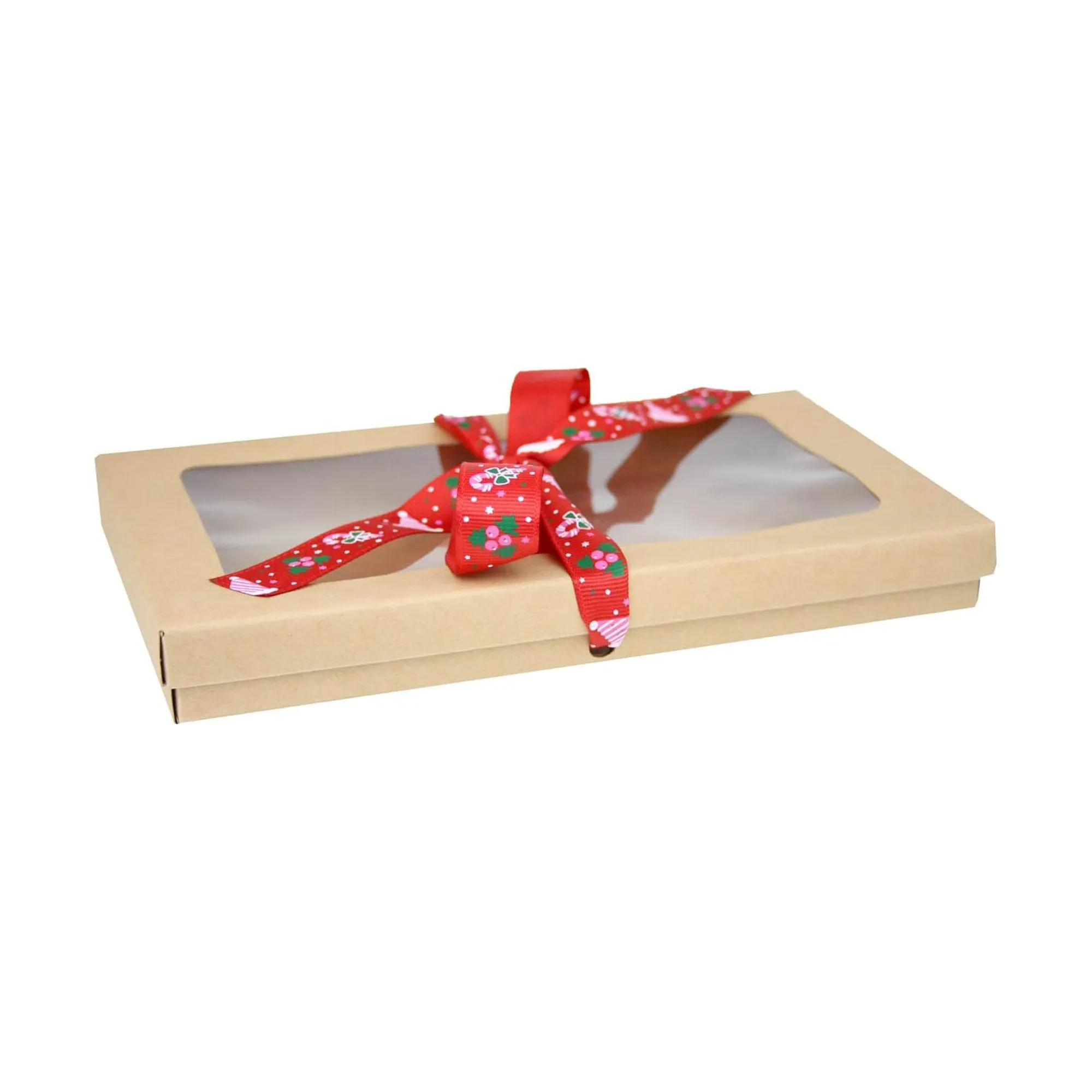 Rectangle Brown Kraft Gift Boxes with Christmas Ribbon Pack of 12 (Sizes Available)