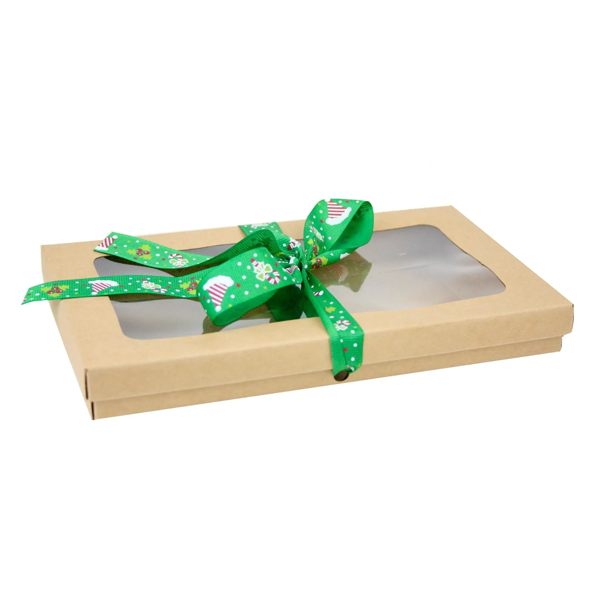 Rectangle Brown Kraft Gift Boxes with Christmas Ribbon Pack of 12 (Sizes Available)