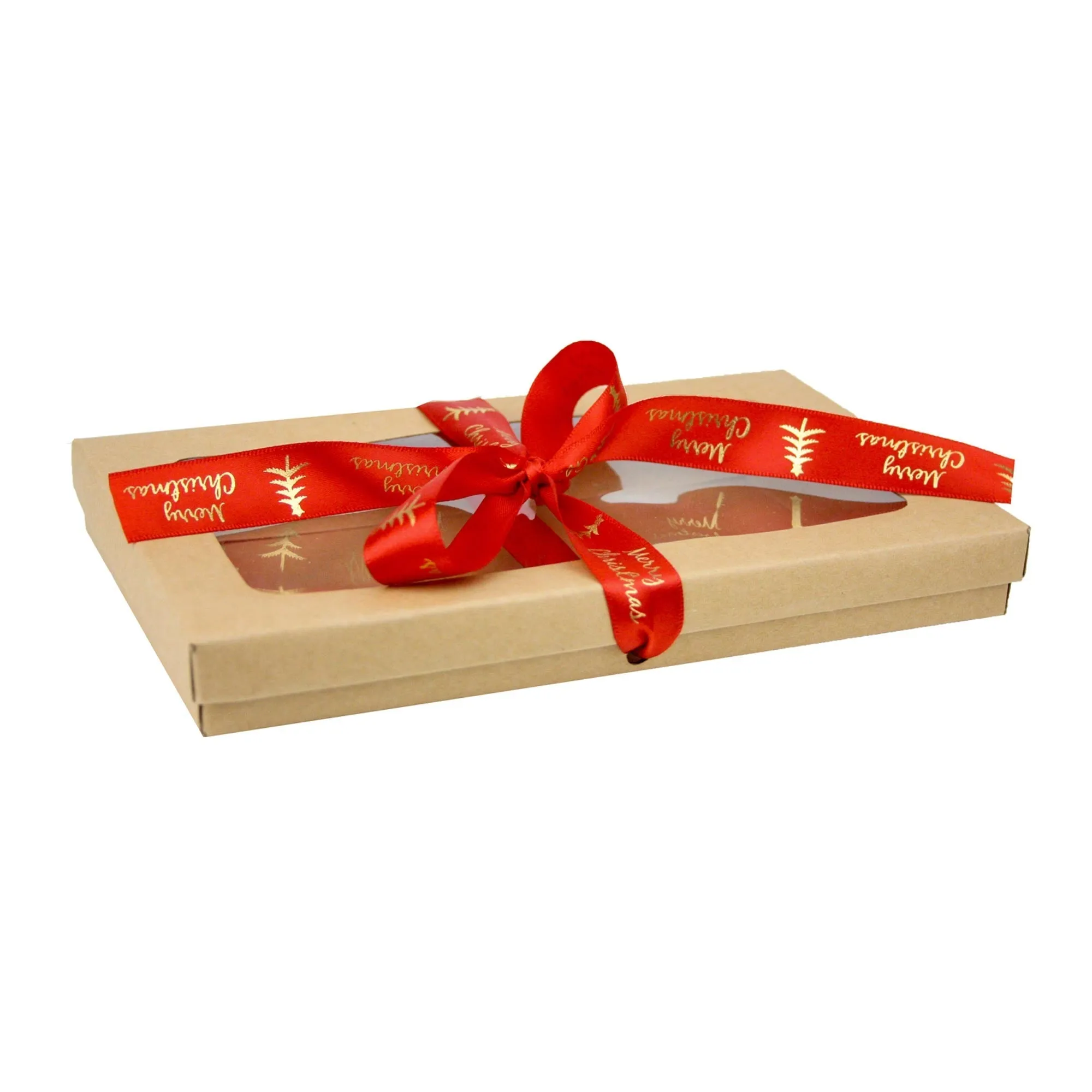 Rectangle Brown Kraft Gift Boxes with Christmas Ribbon Pack of 12 (Sizes Available)