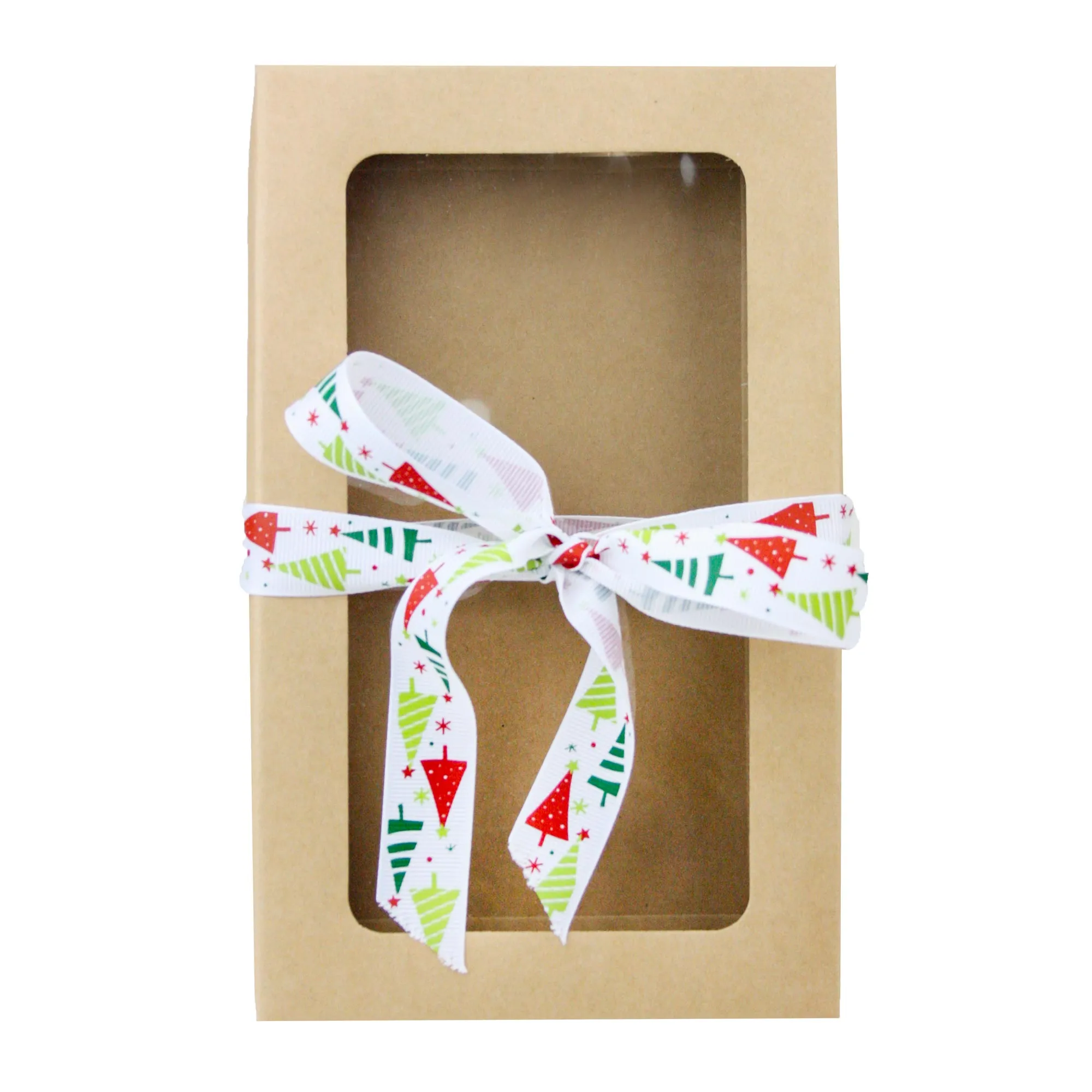 Rectangle Brown Kraft Gift Boxes with Christmas Ribbon Pack of 12 (Sizes Available)