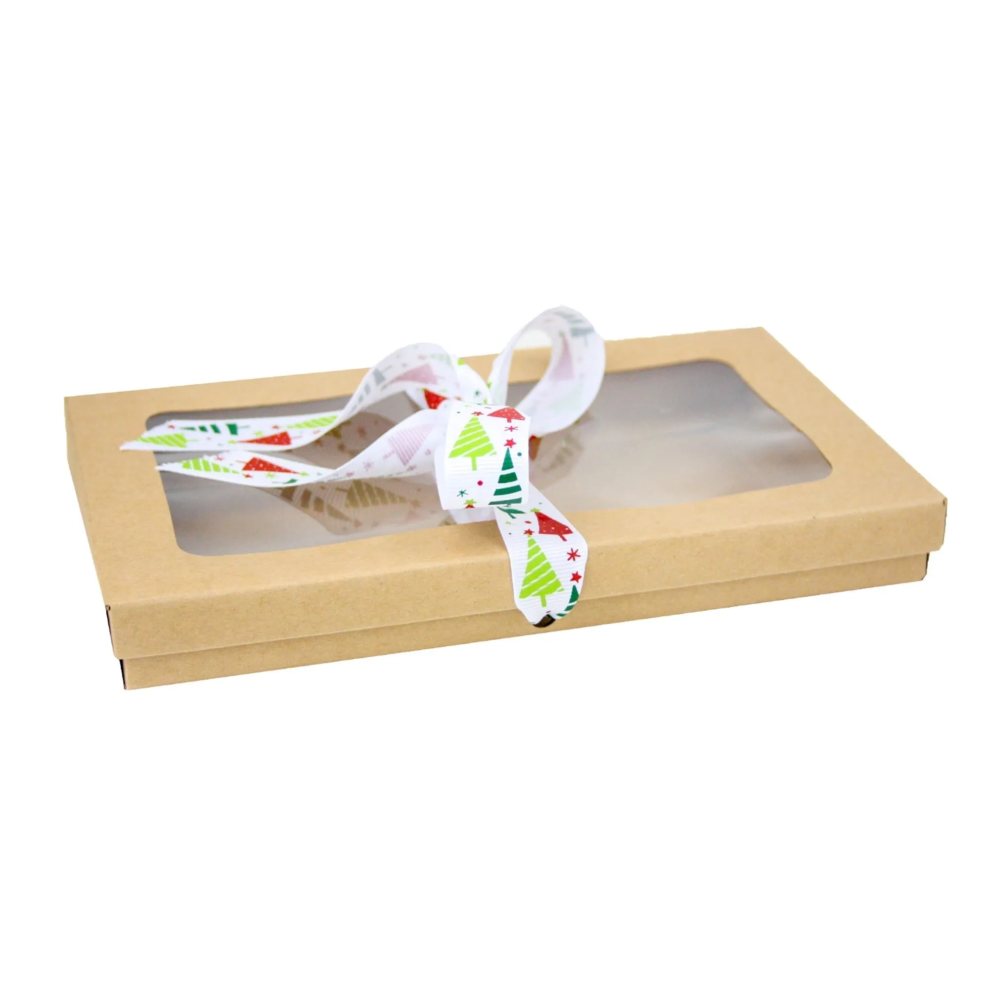 Rectangle Brown Kraft Gift Boxes with Christmas Ribbon Pack of 12 (Sizes Available)