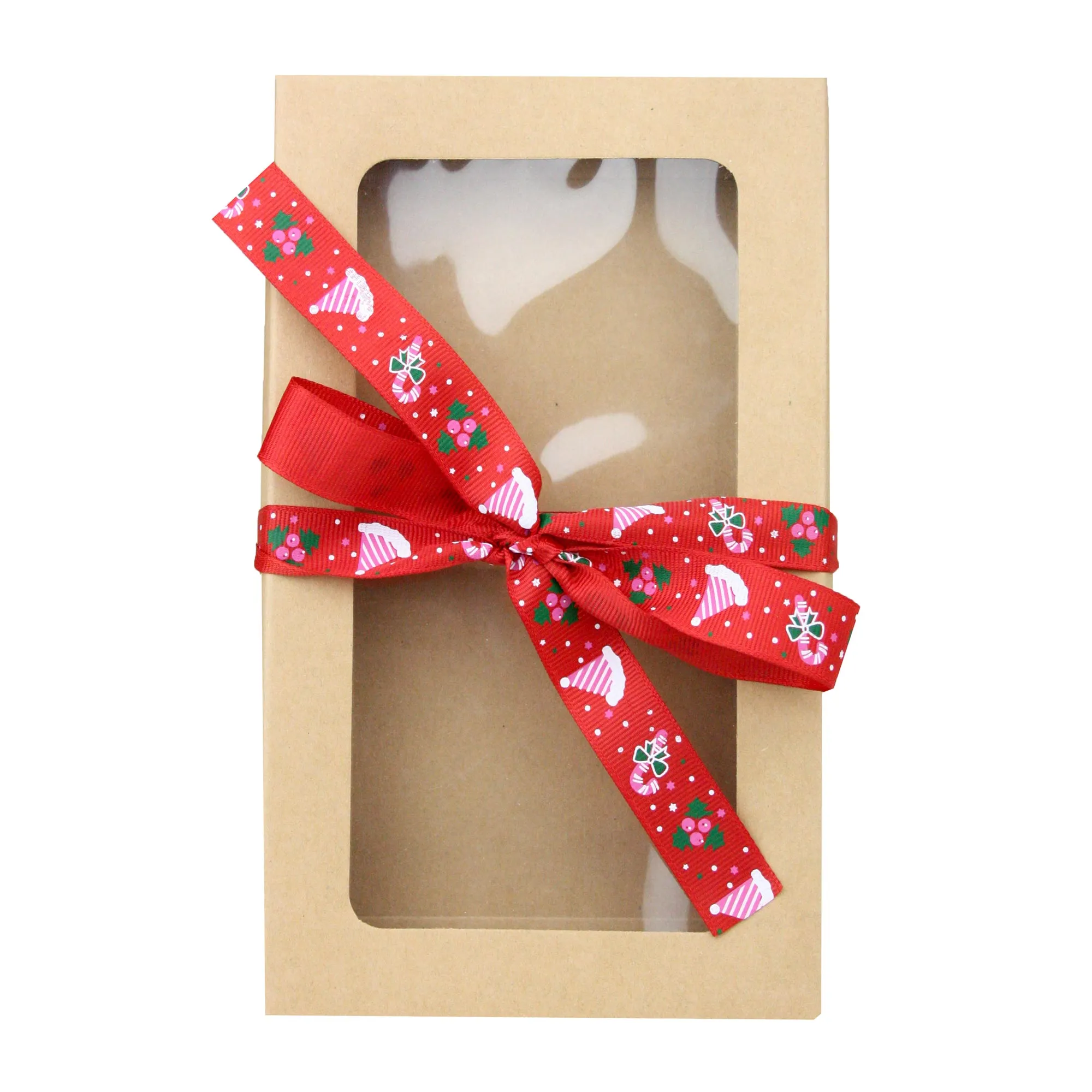 Rectangle Brown Kraft Gift Boxes with Christmas Ribbon Pack of 12 (Sizes Available)