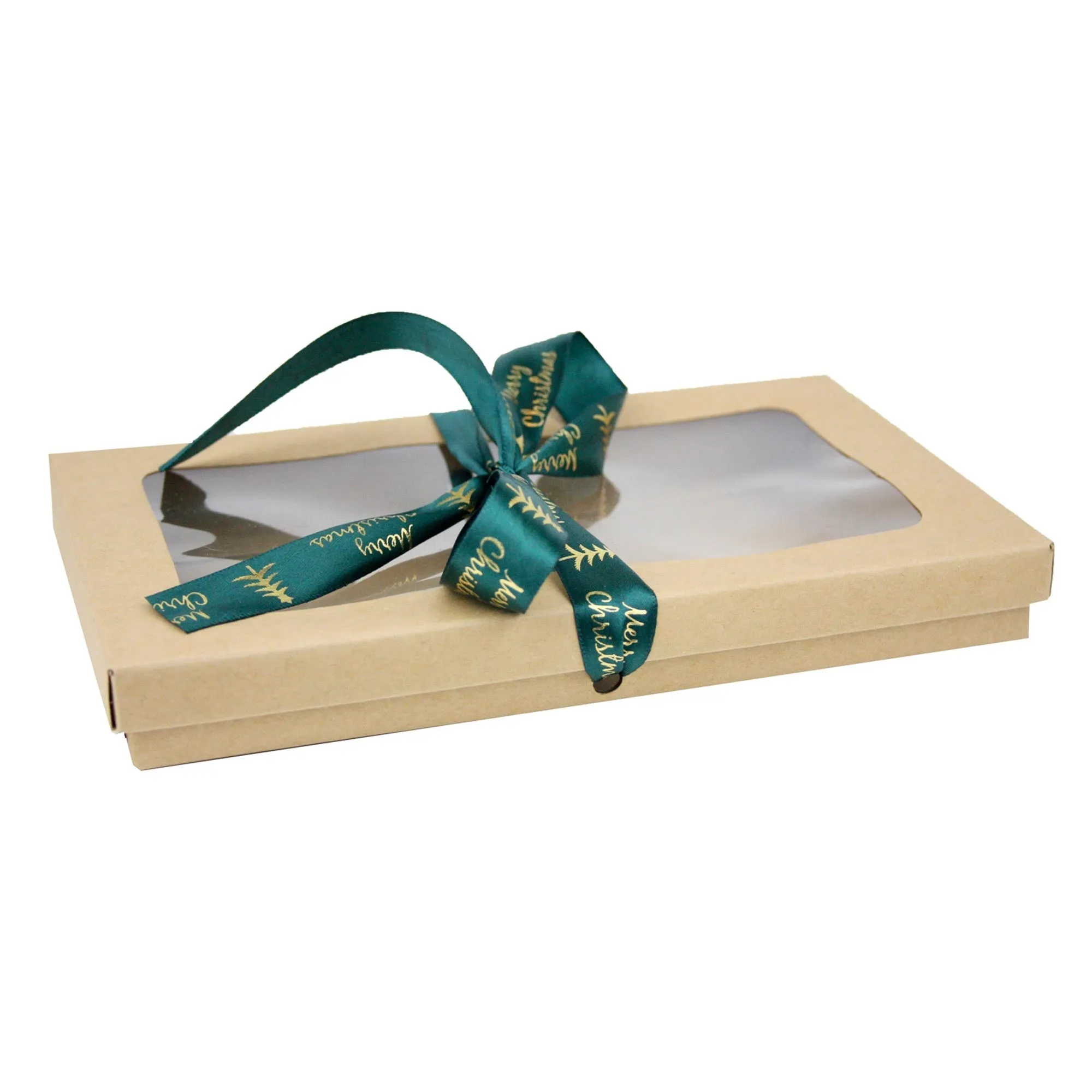 Rectangle Brown Kraft Gift Boxes with Christmas Ribbon Pack of 12 (Sizes Available)