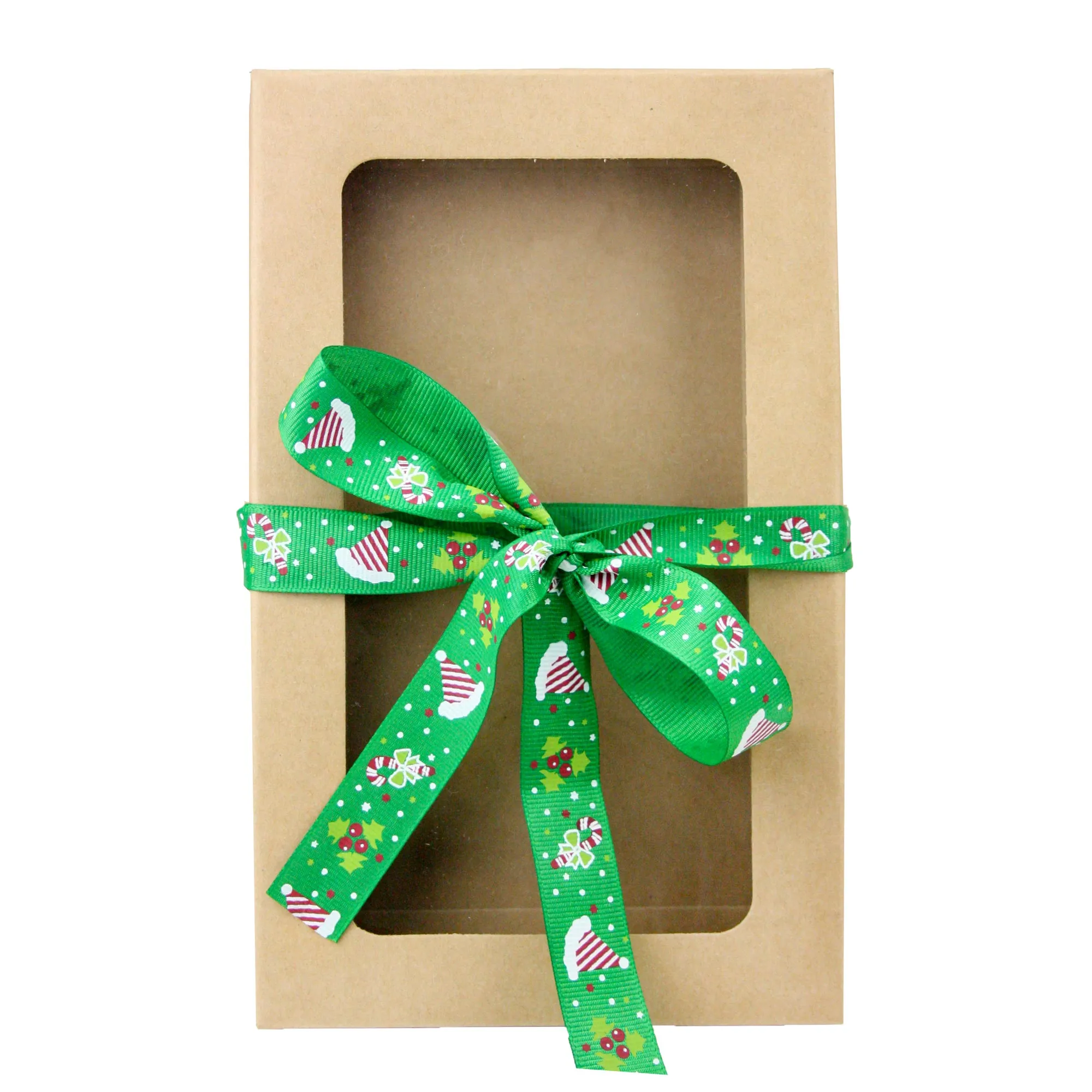 Rectangle Brown Kraft Gift Boxes with Christmas Ribbon Pack of 12 (Sizes Available)