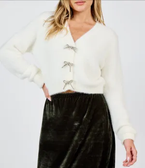 Rhinestone Bow Cardigan