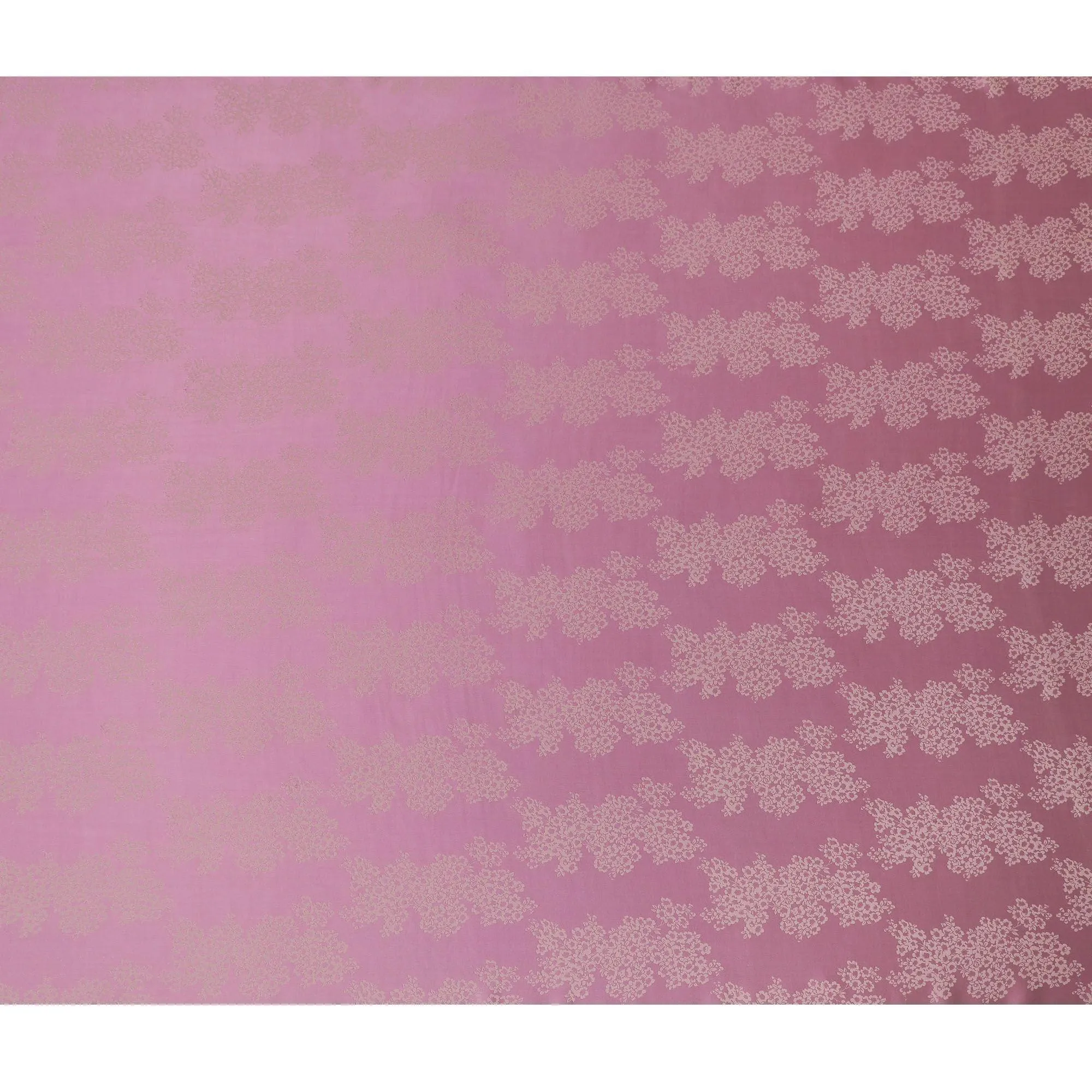 Rose pink premium pure silk crepe fabric with beige jacquard in floral design-D13890