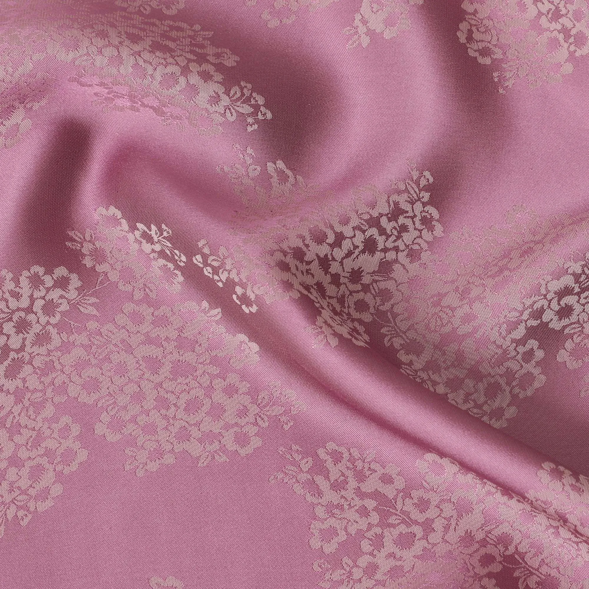 Rose pink premium pure silk crepe fabric with beige jacquard in floral design-D13890