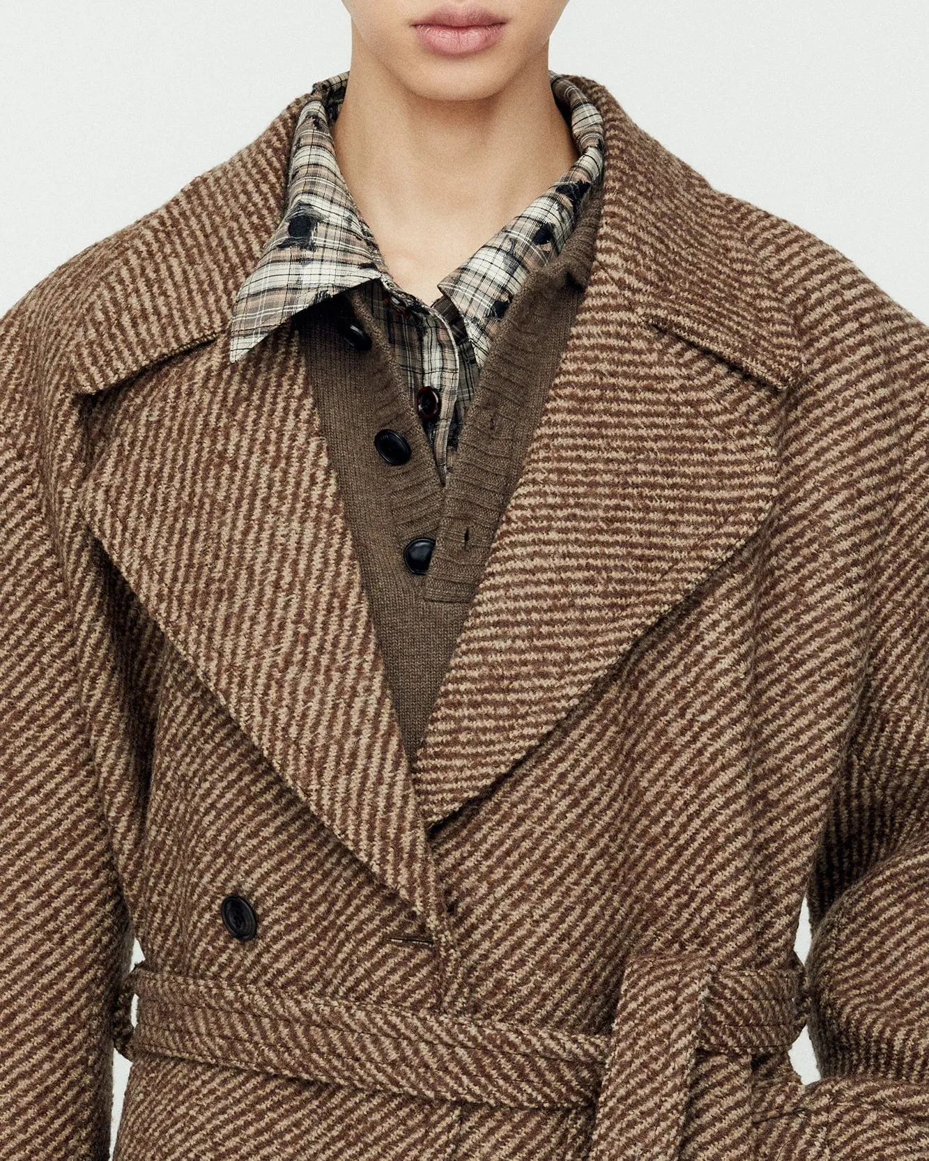 ROVY DOUBLE BREASTED BIG TWILL COAT awa639m(BROWN)