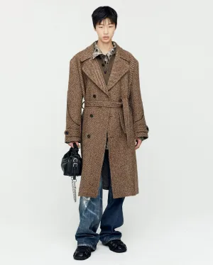 ROVY DOUBLE BREASTED BIG TWILL COAT awa639m(BROWN)