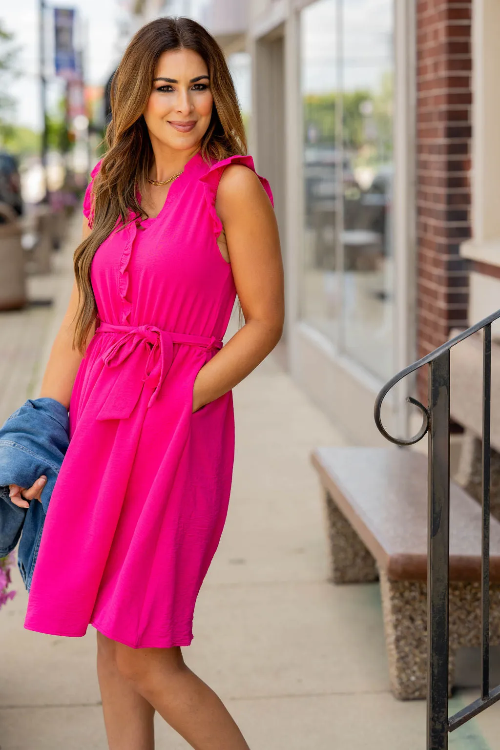 Ruffled Wrap Top Tie Waist Dress