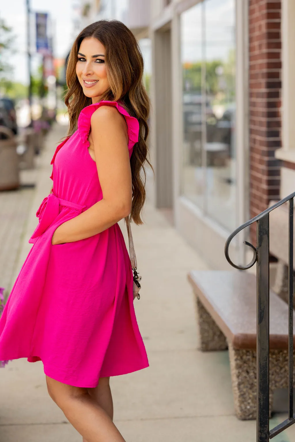 Ruffled Wrap Top Tie Waist Dress