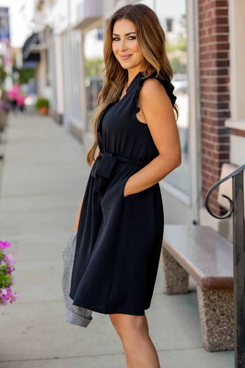 Ruffled Wrap Top Tie Waist Dress