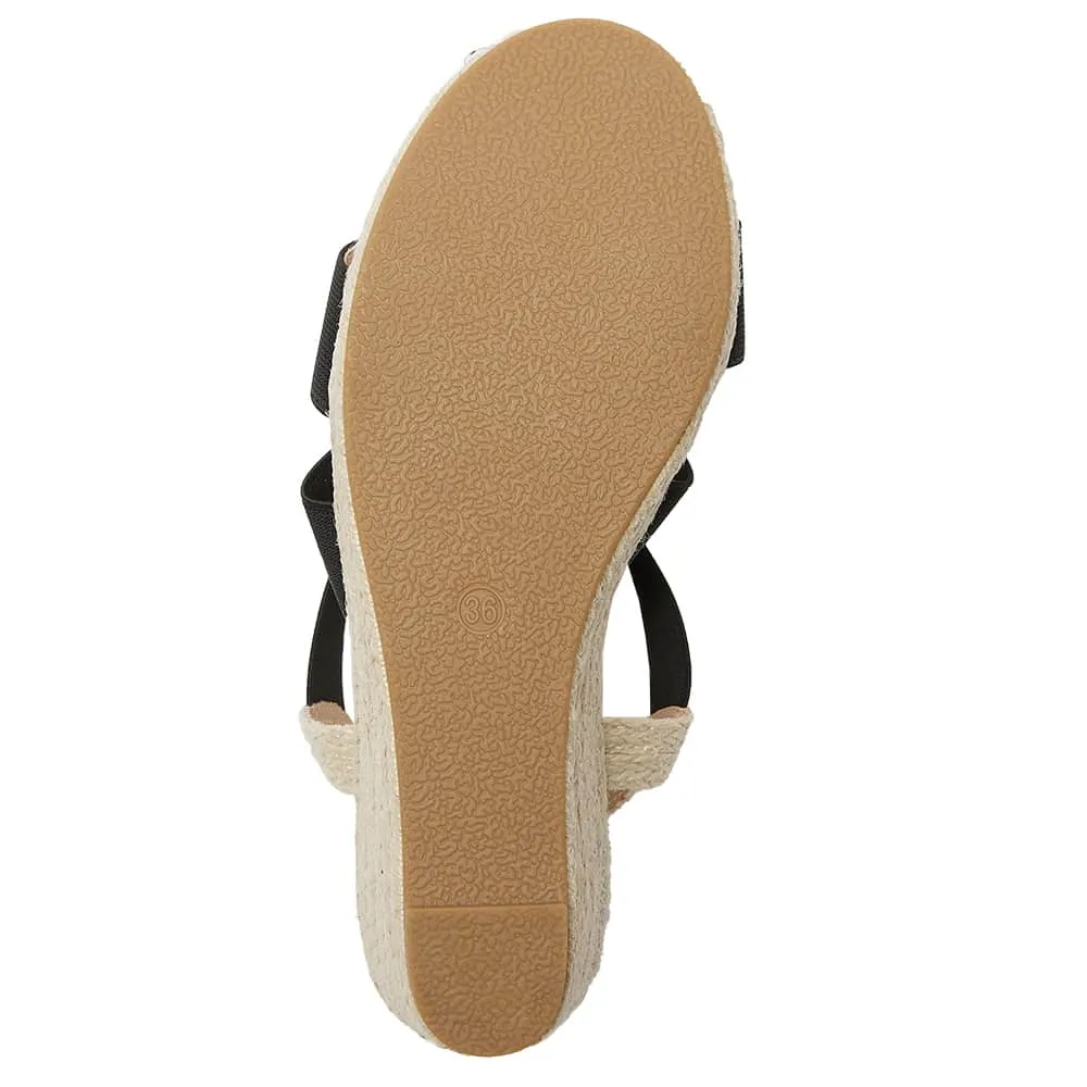 Selina Wedge in Black Fabric
