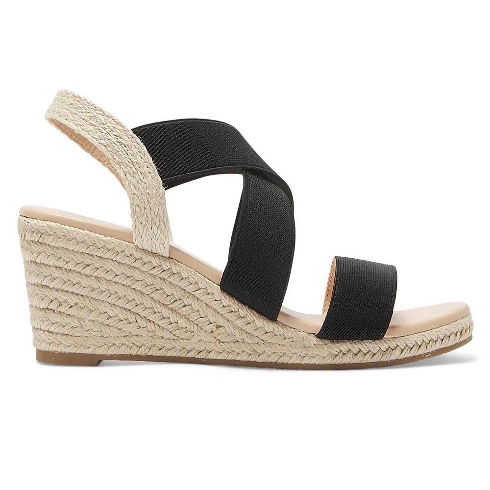 Selina Wedge in Black Fabric