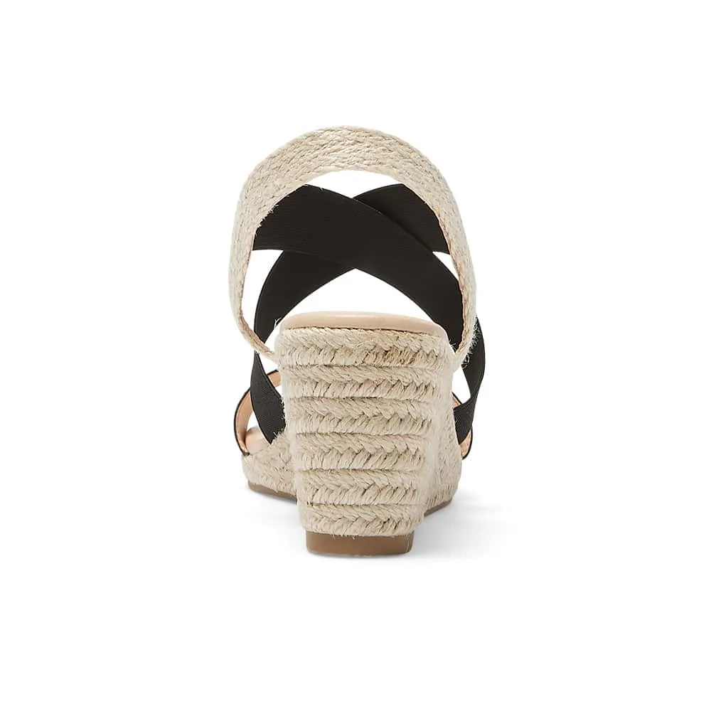 Selina Wedge in Black Fabric