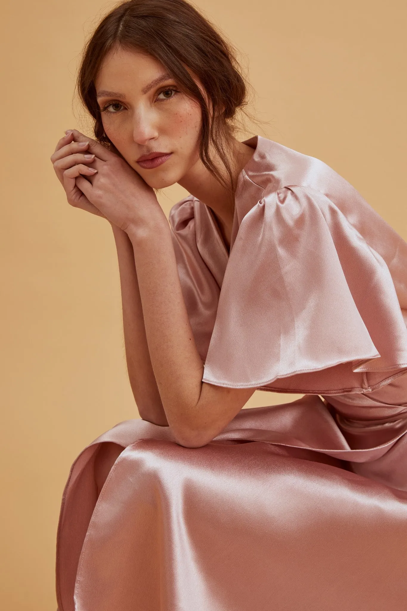 Serena Dusty-Pink Bridesmaid Wrap Midi-Dress