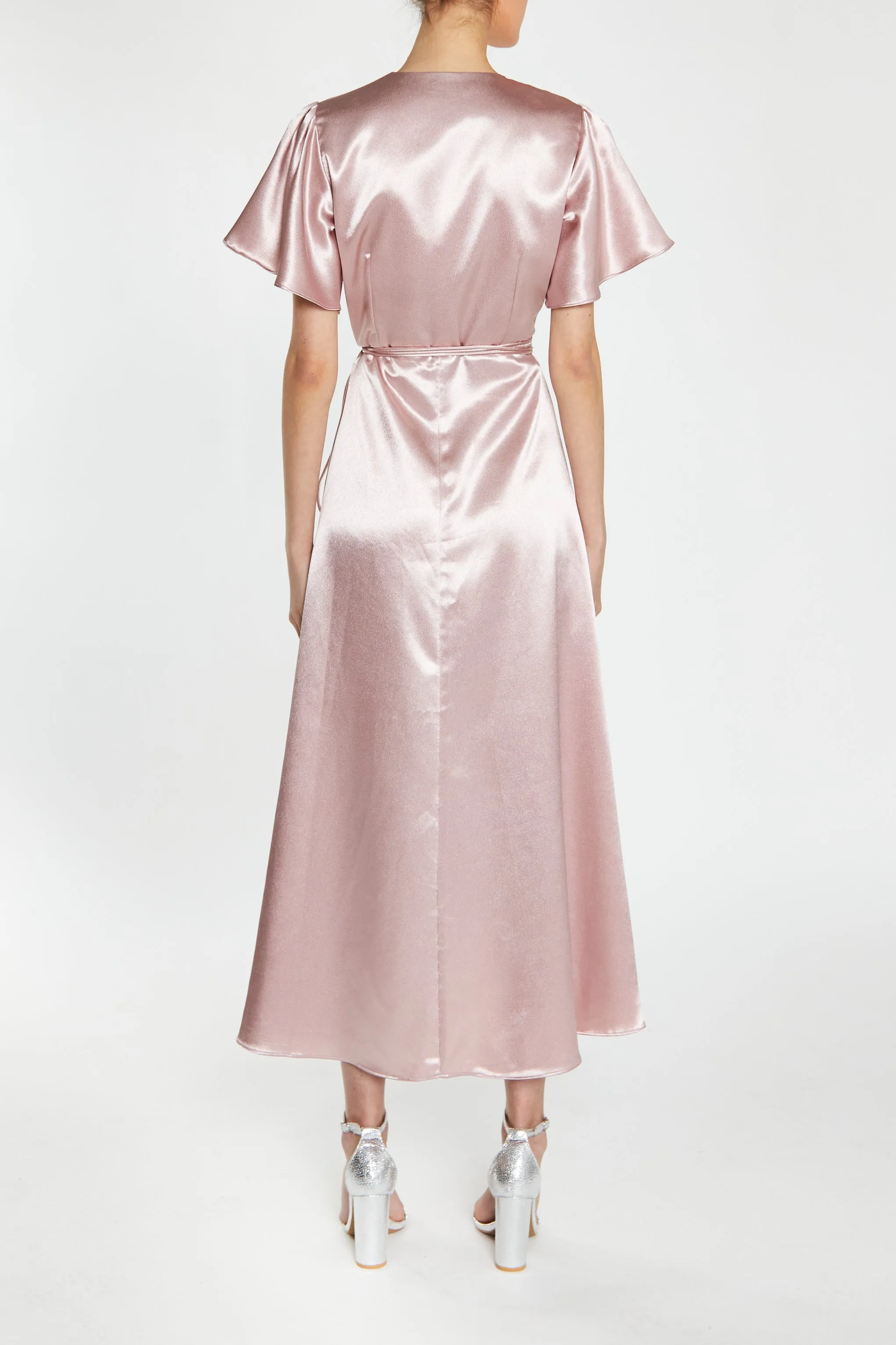 Serena Dusty-Pink Bridesmaid Wrap Midi-Dress