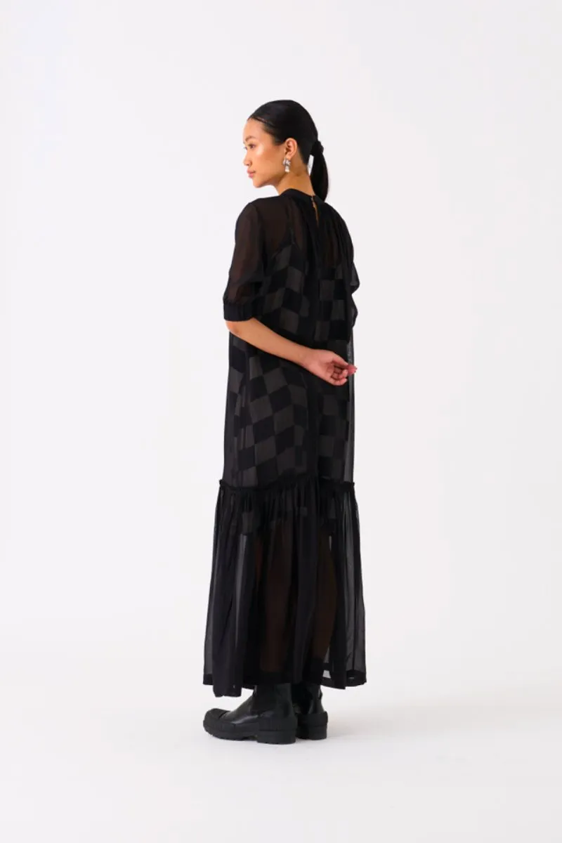 Sheer Bottom Frill Dress Black