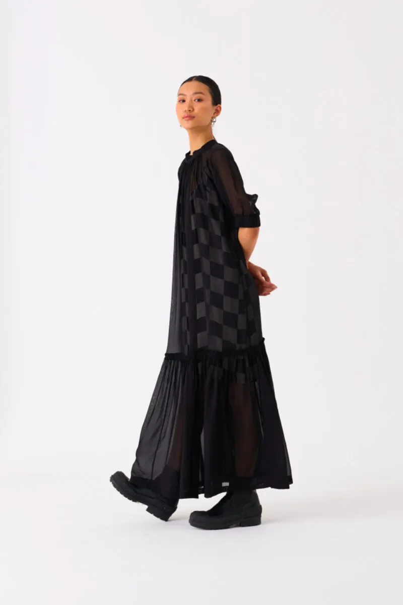 Sheer Bottom Frill Dress Black