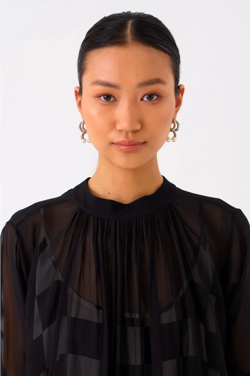 Sheer Bottom Frill Dress Black