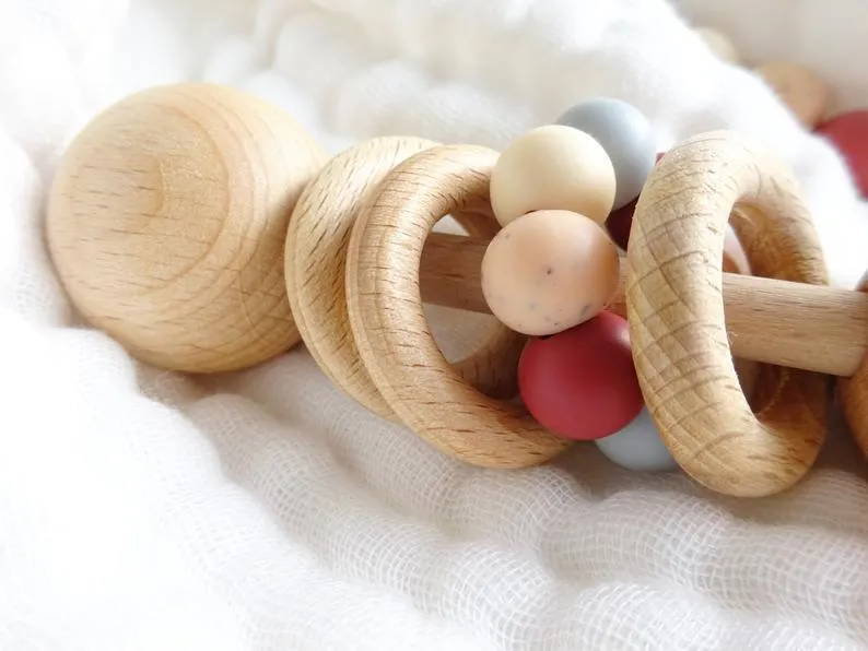 Silicone Beads Raw Wooden Rattles