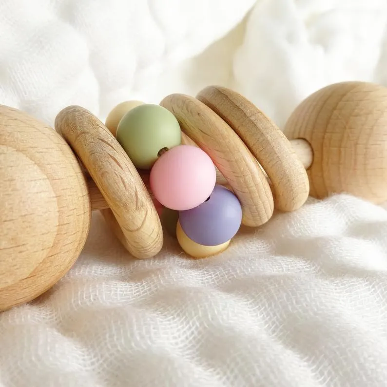 Silicone Beads Raw Wooden Rattles