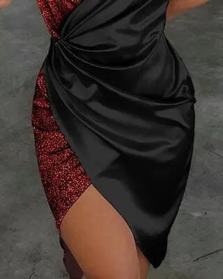 Spaghetti Strap Sequin Surplice Wrap Dress
