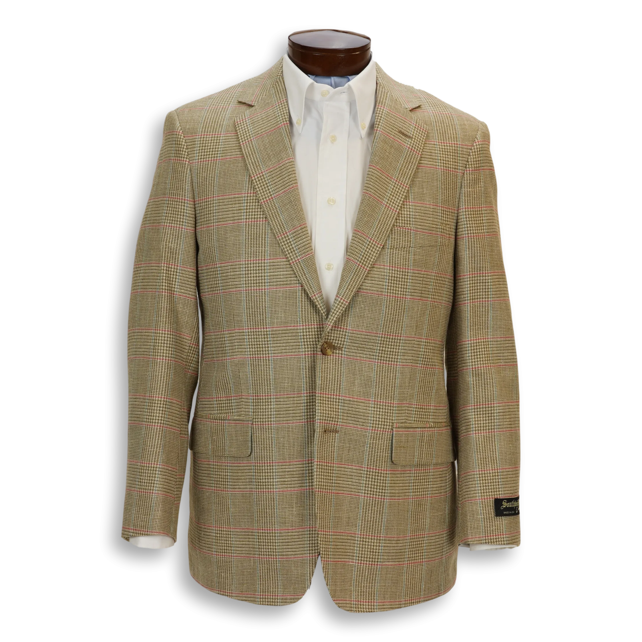 Tan Glen Plaid with Salmon and Sky Blue Windowpane