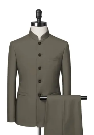 Tan Mandarin Collar Suit