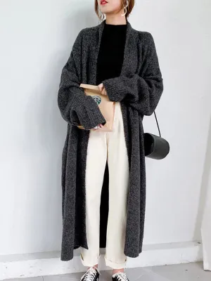 Urban Simple Loose Solid Color Knitting Cardigan Coat BLACK
