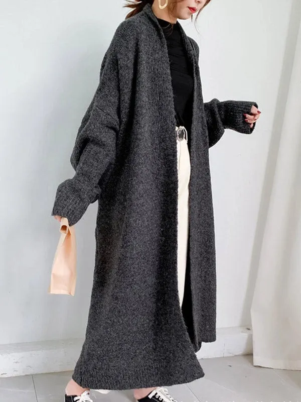 Urban Simple Loose Solid Color Knitting Cardigan Coat BLACK