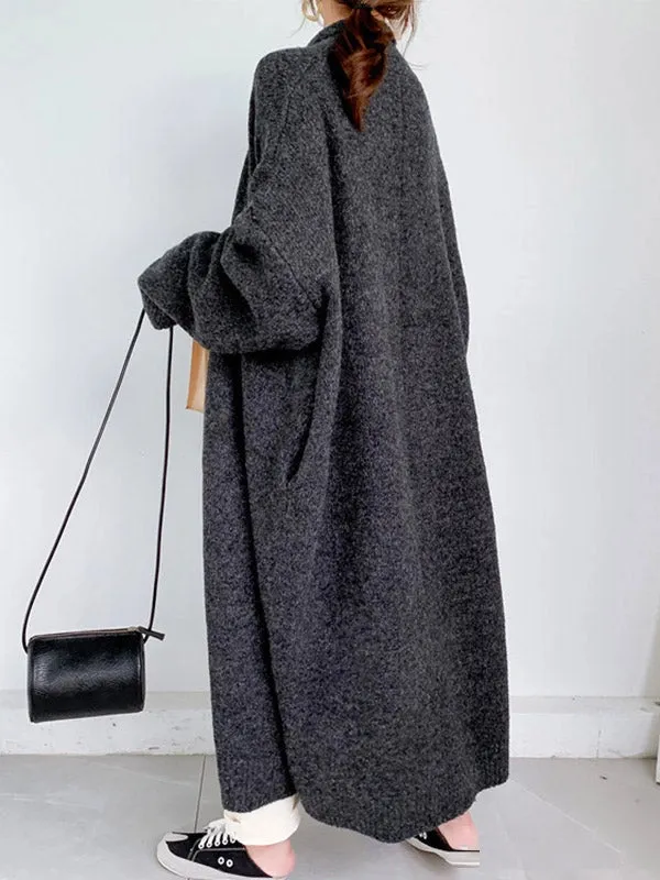 Urban Simple Loose Solid Color Knitting Cardigan Coat BLACK