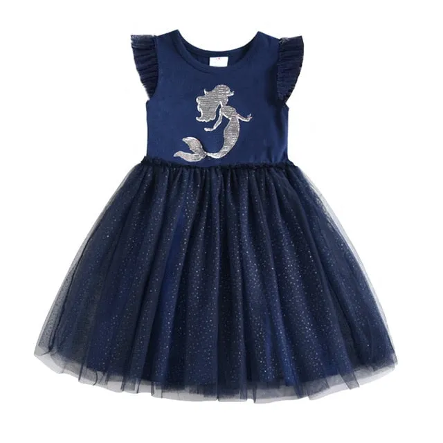 VIKITA princess dress kids unicorn dresses sequin tutu dress