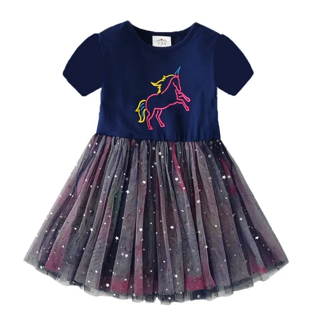 VIKITA princess dress kids unicorn dresses sequin tutu dress