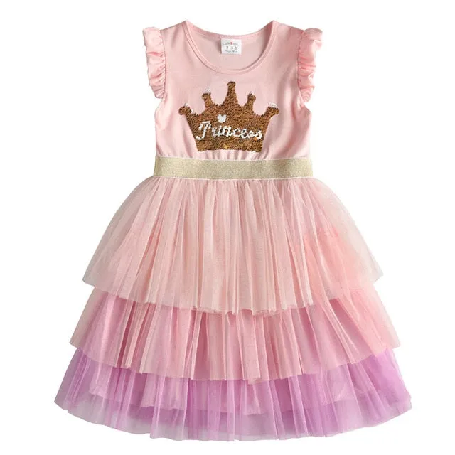 VIKITA princess dress kids unicorn dresses sequin tutu dress