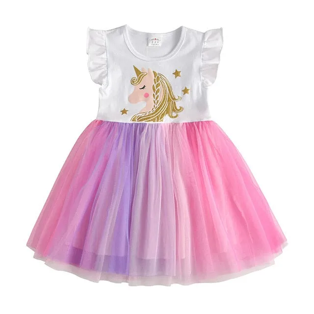 VIKITA princess dress kids unicorn dresses sequin tutu dress