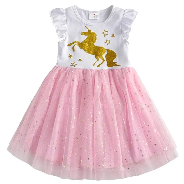 VIKITA princess dress kids unicorn dresses sequin tutu dress