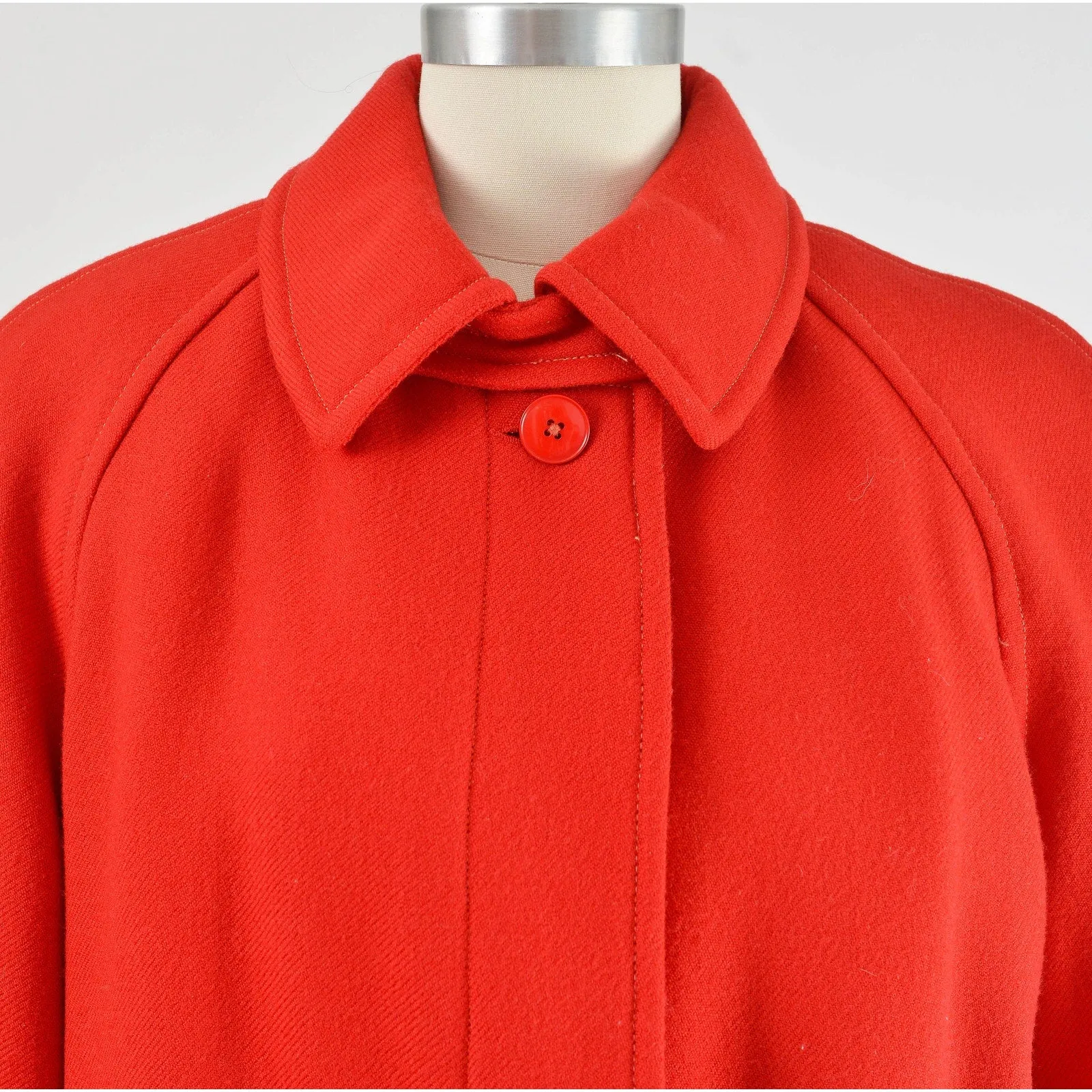 Vintage 80s Red Wool Coat Full Length Long Winter Coat with Tartan Plaid Liner size L