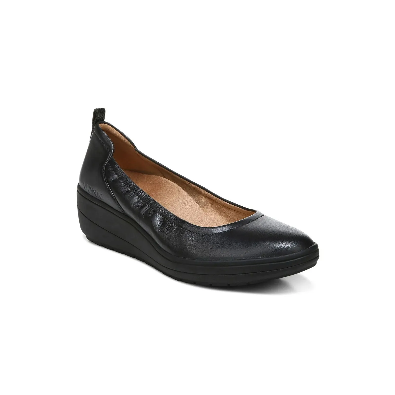 Vionic Jacey Slip On Wedge (Women) - Black/Black Leather