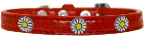 White Daisy Widget Croc Dog Collar Red Size 16