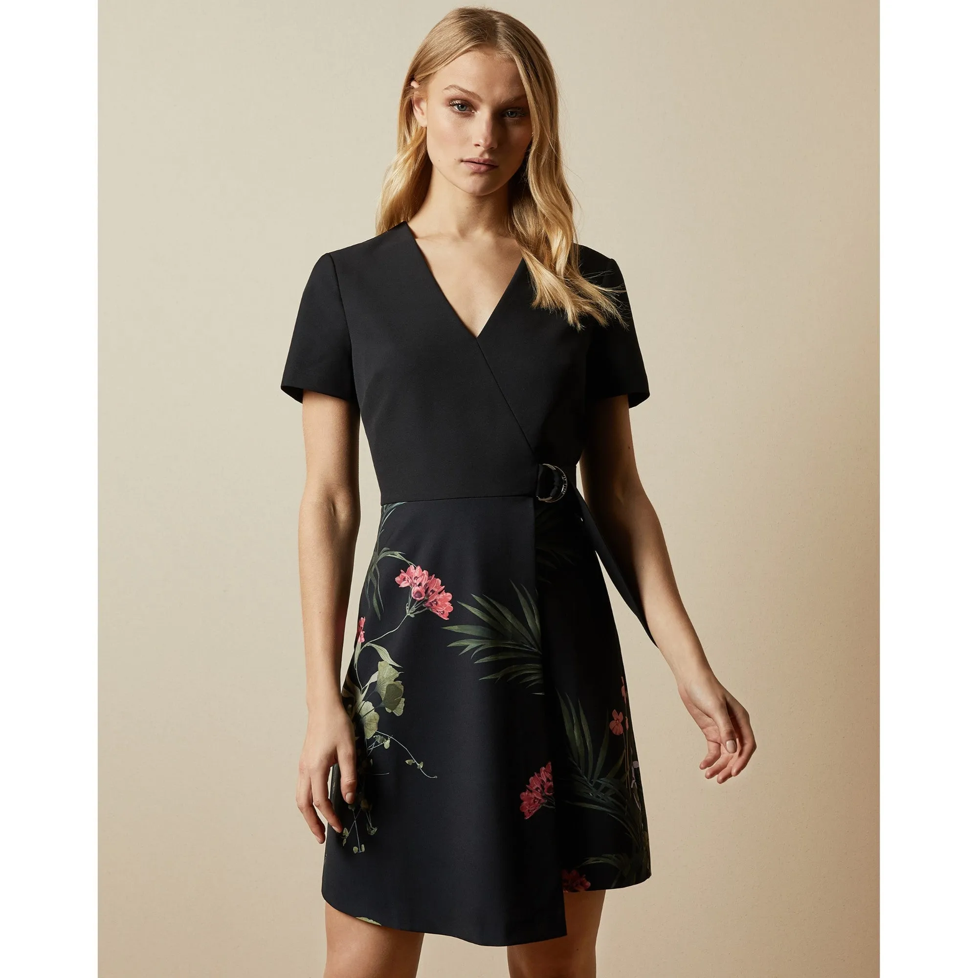 Women Mizalia-Highland Wrap Detail Skater Dress - Black