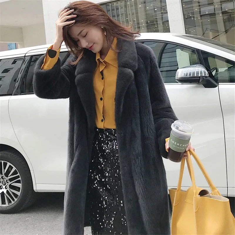 Women Solid Faux Fur Coat Winter Thick