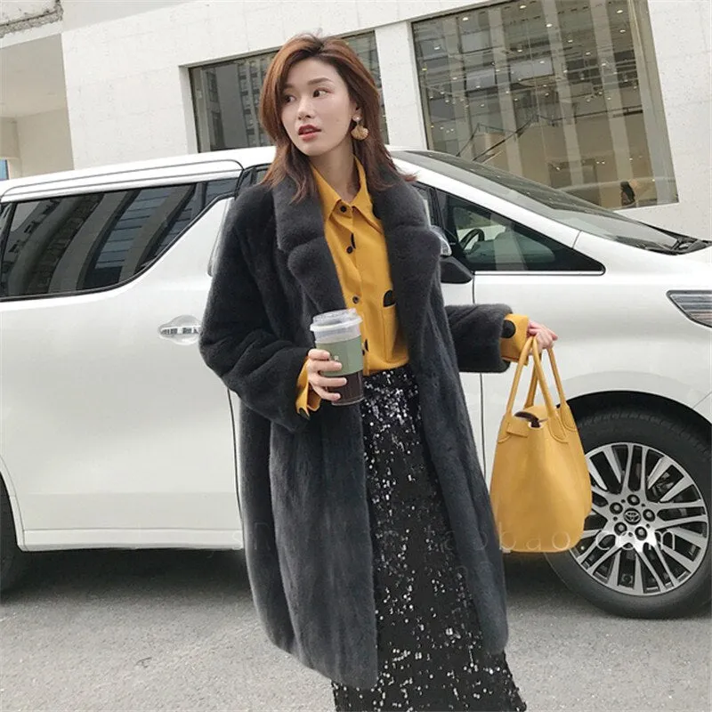 Women Solid Faux Fur Coat Winter Thick