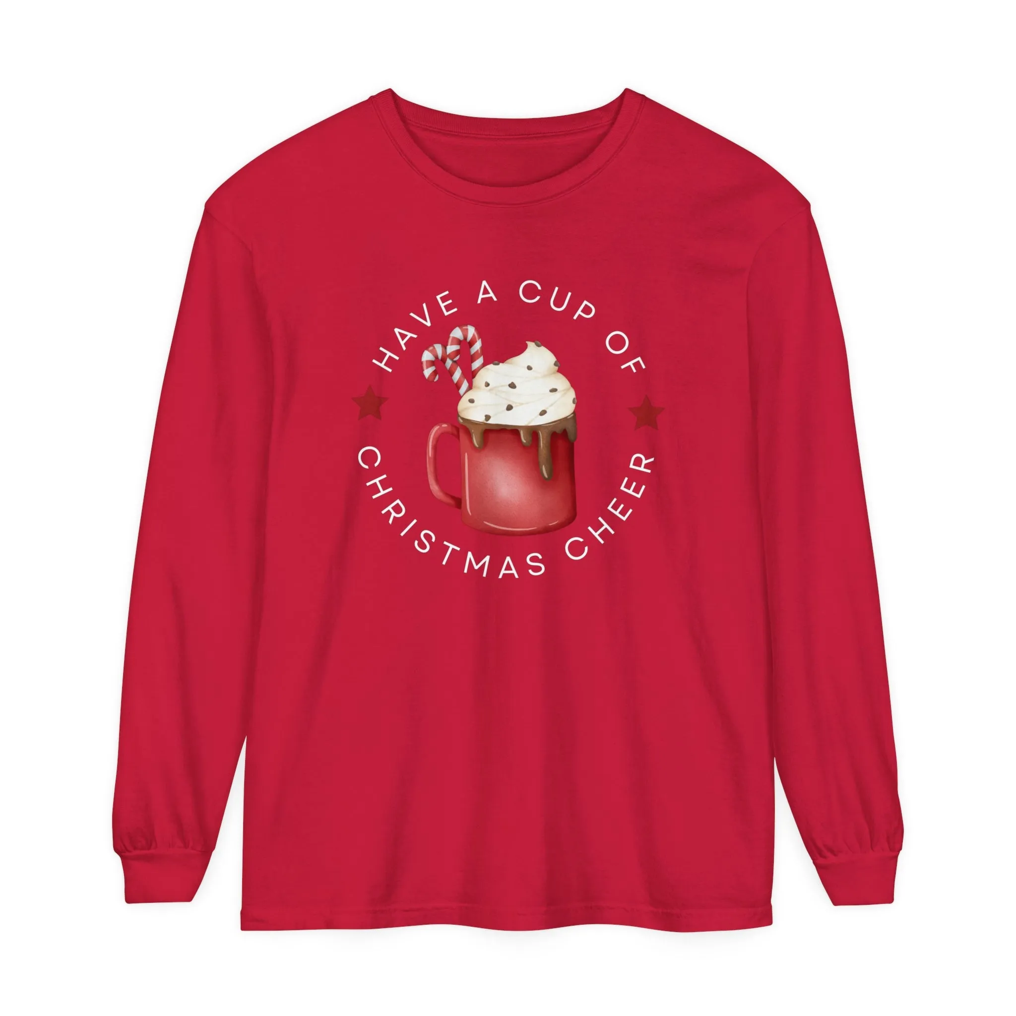 Women's Comfort Colors Long Sleeve Tee: 'Have a Cup of Christmas Cheer'