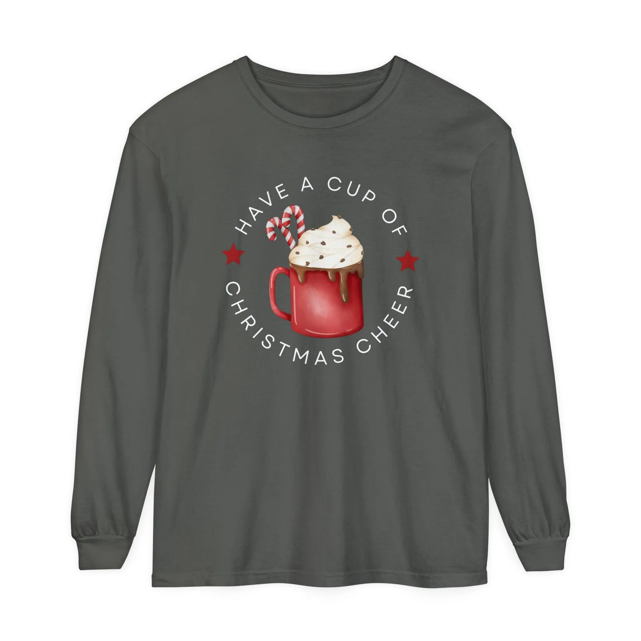 Women's Comfort Colors Long Sleeve Tee: 'Have a Cup of Christmas Cheer'