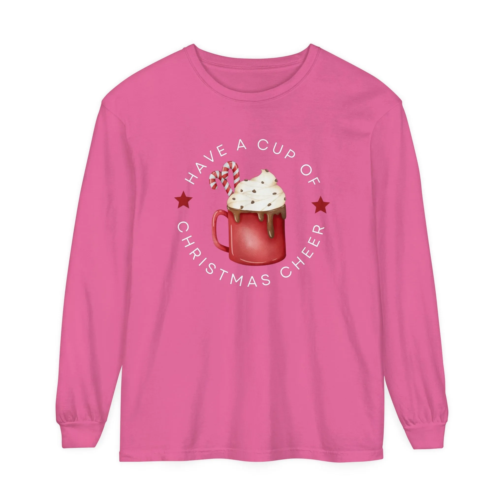Women's Comfort Colors Long Sleeve Tee: 'Have a Cup of Christmas Cheer'