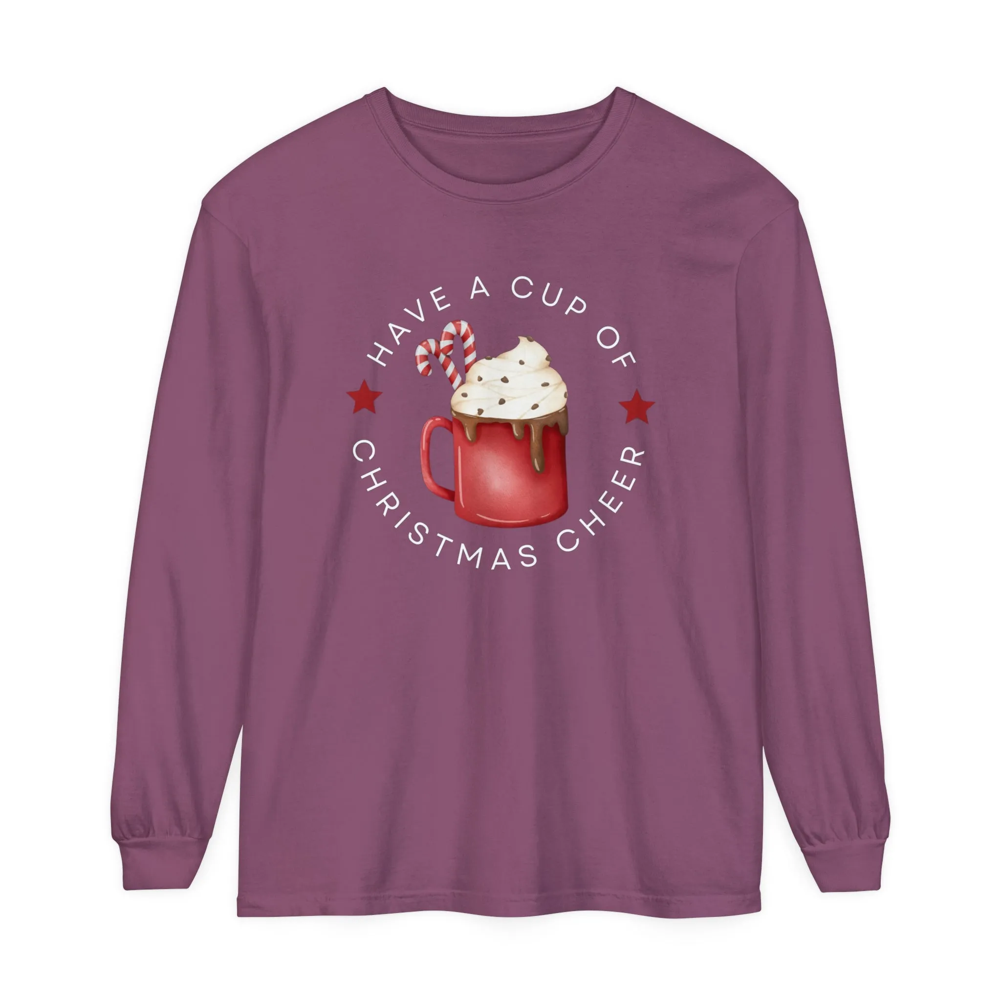 Women's Comfort Colors Long Sleeve Tee: 'Have a Cup of Christmas Cheer'