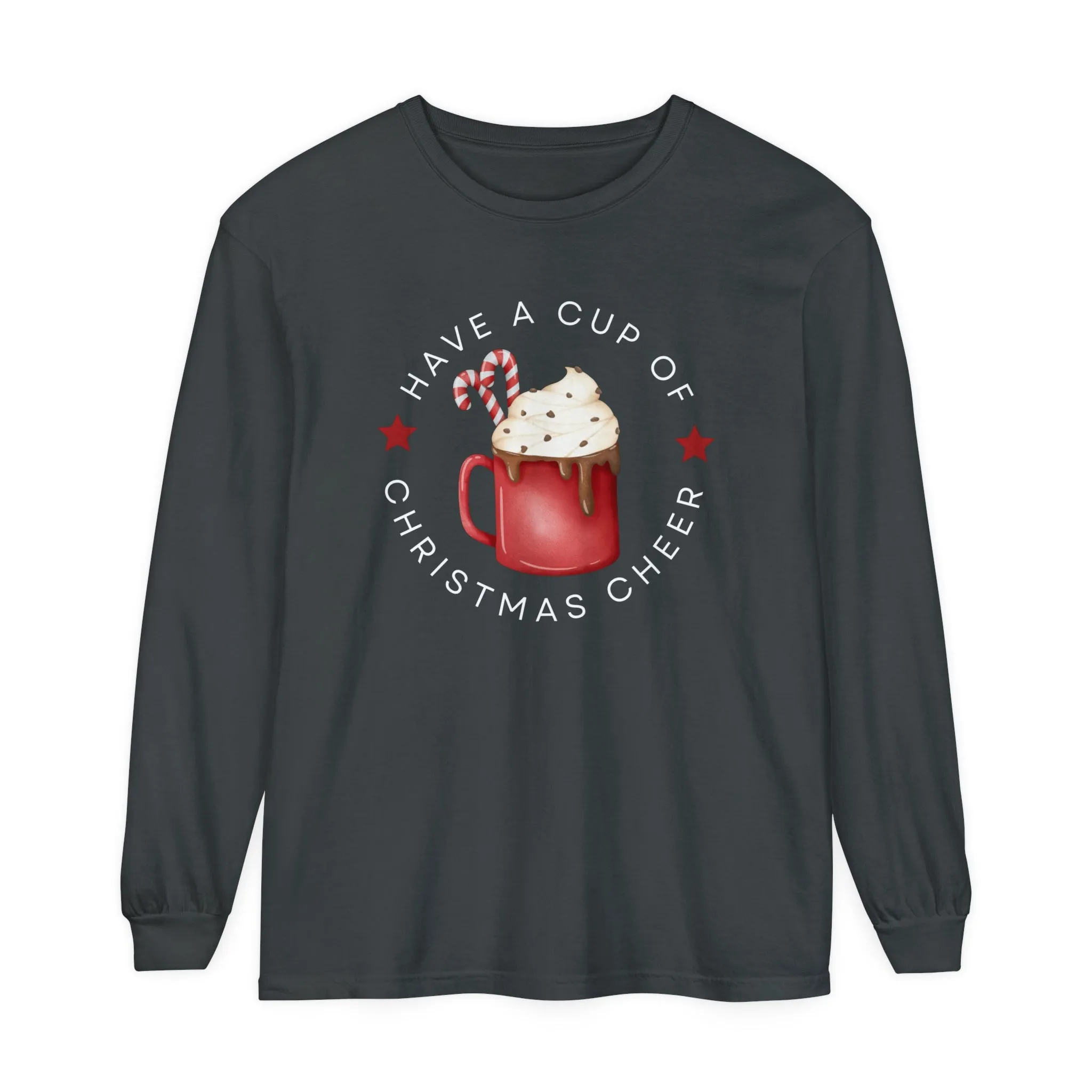 Women's Comfort Colors Long Sleeve Tee: 'Have a Cup of Christmas Cheer'