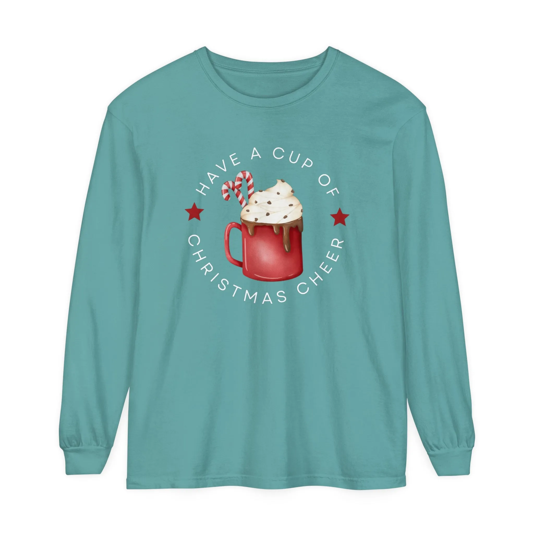 Women's Comfort Colors Long Sleeve Tee: 'Have a Cup of Christmas Cheer'