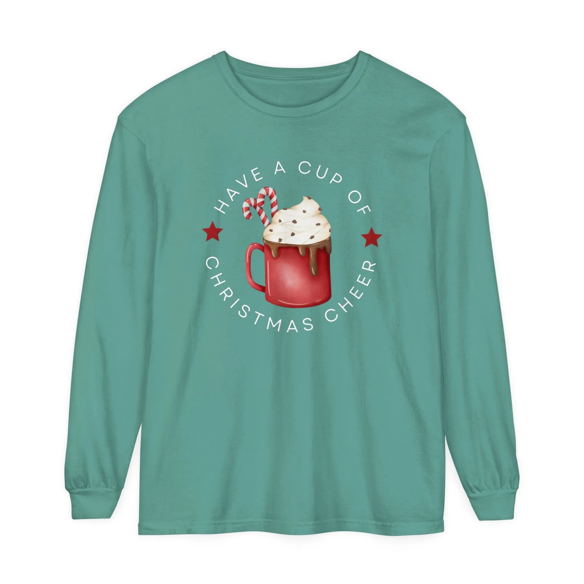 Women's Comfort Colors Long Sleeve Tee: 'Have a Cup of Christmas Cheer'